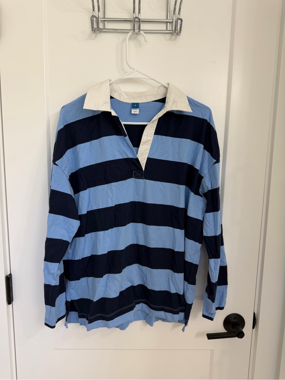 Old Navy Womens Rugby Stripe Long-Sleeve Shirt - Light Blue & Navy